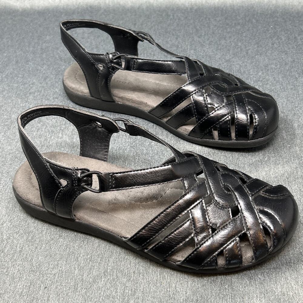 Sugarfoot Black Strappy Comfort Sandals Women's Size 7M Flat Casual Summer Shoe